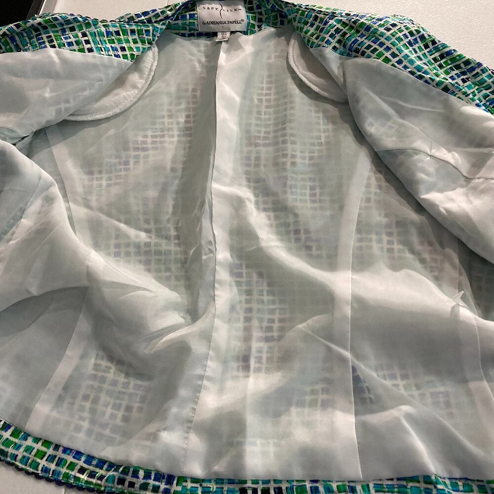 Adrianna Papell Safe Silk Button Blazer Blue Shoulder Pads Full lined Silk 12 - Picture 6 of 12